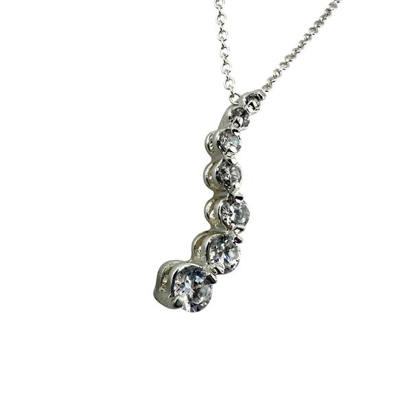 Cubic Zirconia Journey Pendant Graduated Silver Tone Chrome Finish 18" Necklace - Picture 2 of 7